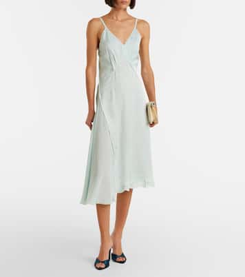 Asymmetric lace-trimmed jacquard slip dress | Victoria Beckham