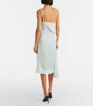 Asymmetric lace-trimmed jacquard slip dress | Victoria Beckham