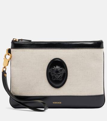 Rivière leather-trimmed canvas pouch | Versace