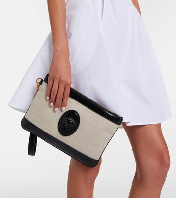 Rivière leather-trimmed canvas pouch | Versace