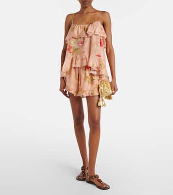 Roselight floral ruffled silk shorts | Zimmermann