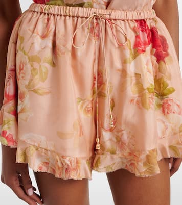 Roselight floral ruffled silk shorts | Zimmermann