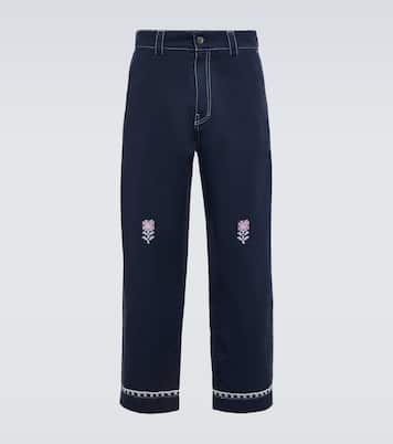 Embroidered cotton drill chinos | Adish