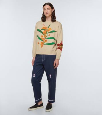 Embroidered cotton drill chinos | Adish