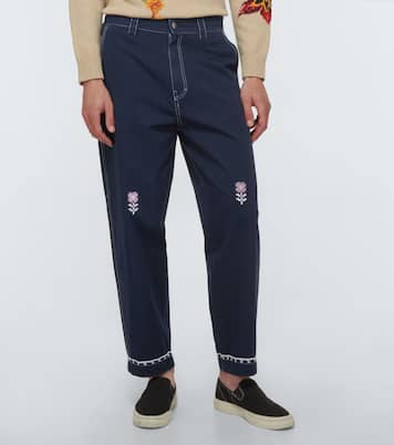 Embroidered cotton drill chinos | Adish