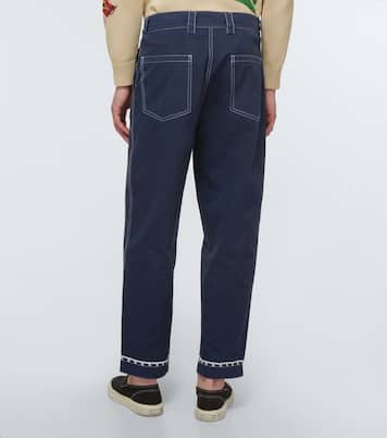 Embroidered cotton drill chinos | Adish