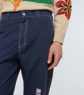 Embroidered cotton drill chinos | Adish