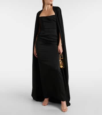 Caped satin crêpe gown | Alex Perry