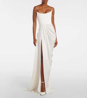 Bridal draped crêpe bustier gown | Alex Perry