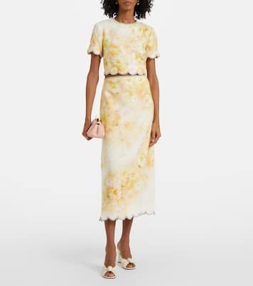 Falda midi Crush de lino festoneada | Zimmermann