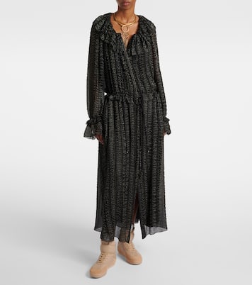 فستان سهرة من الحرير المخلوط بكشكشة | Chloé