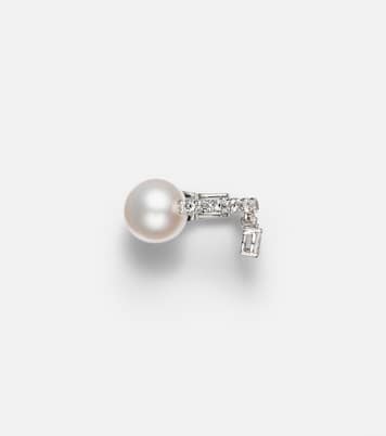 Boucle d'oreille unique en or blanc 18 ct, diamants et perle d'eau douce | Yeprem