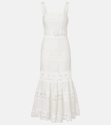 Midikleid aus Leinen und Baumwolle mit Spitze | Self-Portrait