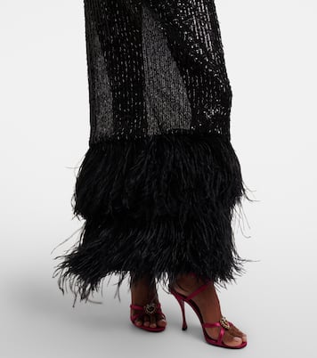 Feather-trimmed sequined sheer gown | Dolce&Gabbana
