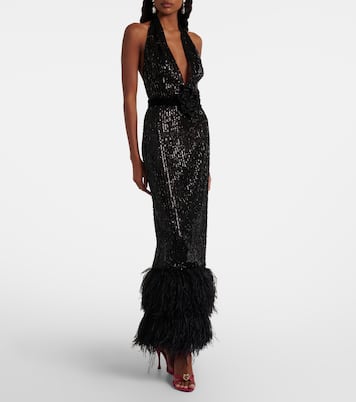 Feather-trimmed sequined sheer gown | Dolce&Gabbana