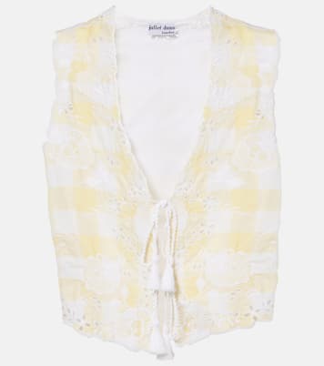 Embroidered checked cotton vest | Juliet Dunn