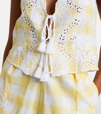 Embroidered checked cotton vest | Juliet Dunn