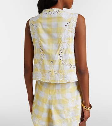 Embroidered checked cotton vest | Juliet Dunn