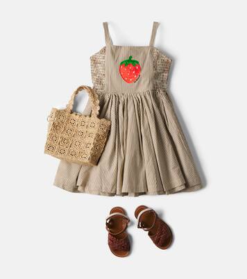 Patch-appliqué striped cotton dress | Mini Rodini