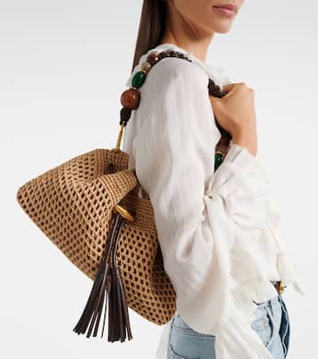 Bon Bon Medium beaded raffia bucket bag | Jimmy Choo