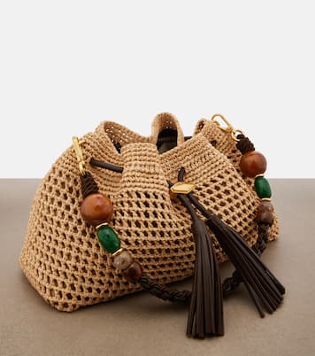 Bon Bon Medium beaded raffia bucket bag | Jimmy Choo