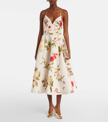 Belted floral faille cocktail dress | Oscar de la Renta