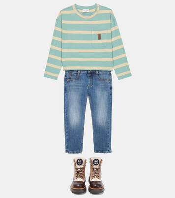 Striped cotton-blend T-shirt | Brunello Cucinelli Kids