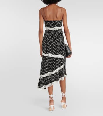 Robe midi en soie à pois et à dentelle | Alessandra Rich