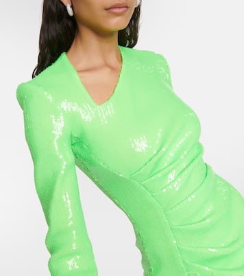 Robe midi asymétrique à sequins et plumes | David Koma