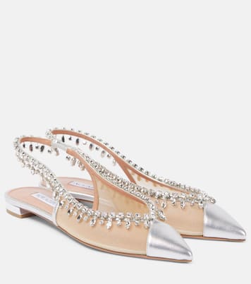 Temptation Crystal mesh slingback flats | Aquazzura