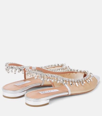 Temptation Crystal mesh slingback flats | Aquazzura