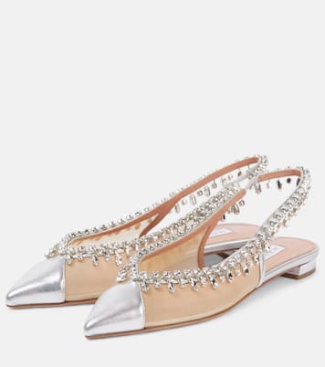 Temptation Crystal mesh slingback flats | Aquazzura