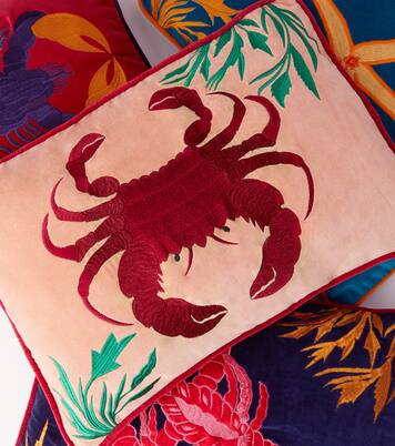 Crab embroidered velvet cushion | Les-Ottomans