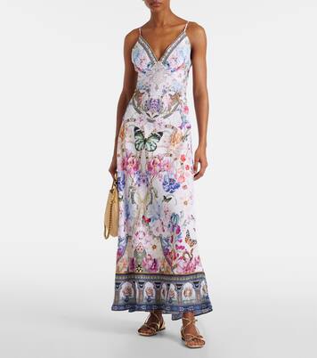 Crystal-embellished linen slip dress | Camilla