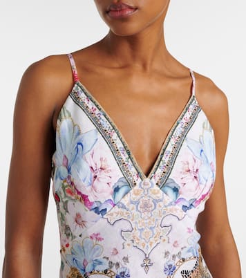 Crystal-embellished linen slip dress | Camilla