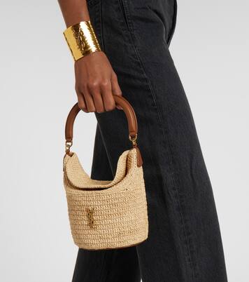 Gaby leather-trimmed raffia bucket bag | Saint Laurent