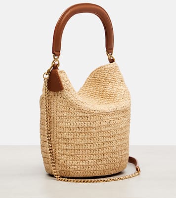 Gaby leather-trimmed raffia bucket bag | Saint Laurent