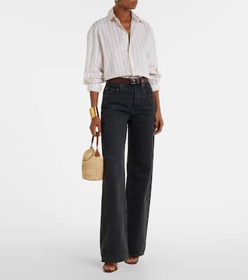 Gaby leather-trimmed raffia bucket bag | Saint Laurent