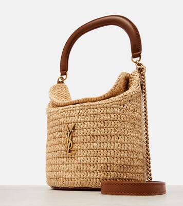 Gaby leather-trimmed raffia bucket bag | Saint Laurent