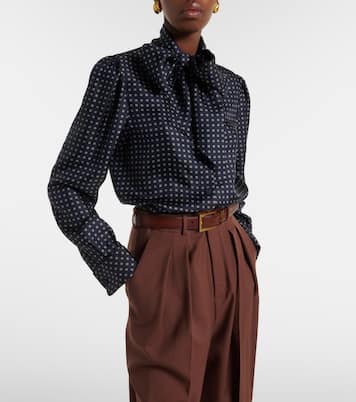 Printed tie-neck silk crêpe de chine blouse | Saint Laurent