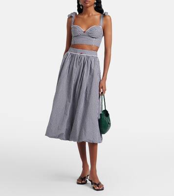 Alba gingham cotton poplin midi skirt | Bananhot