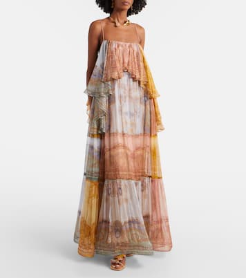 Vestido largo Como en mezcla de seda estampado | Zimmermann