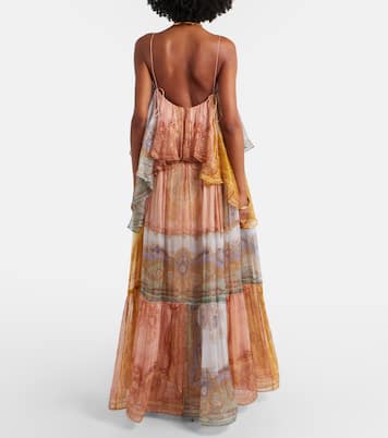 Vestido largo Como en mezcla de seda estampado | Zimmermann