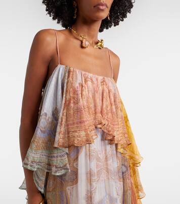Vestido largo Como en mezcla de seda estampado | Zimmermann