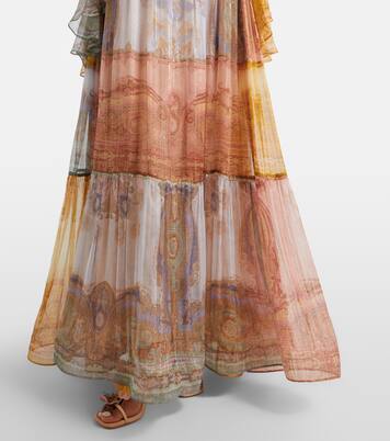 Vestido largo Como en mezcla de seda estampado | Zimmermann