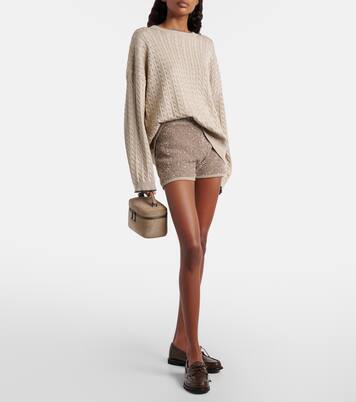 Sequined ribbed-knit cotton shorts | Brunello Cucinelli