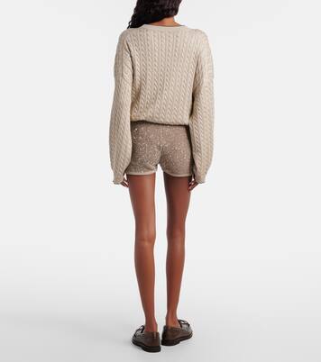Sequined ribbed-knit cotton shorts | Brunello Cucinelli
