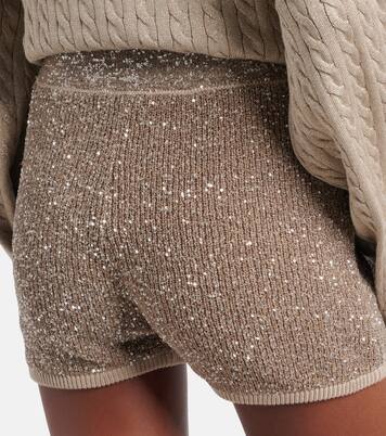 Sequined ribbed-knit cotton shorts | Brunello Cucinelli