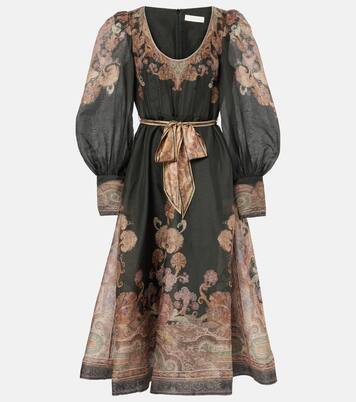 Robe midi Illustration en lin et soie | Zimmermann
