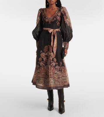 Robe midi Illustration en lin et soie | Zimmermann